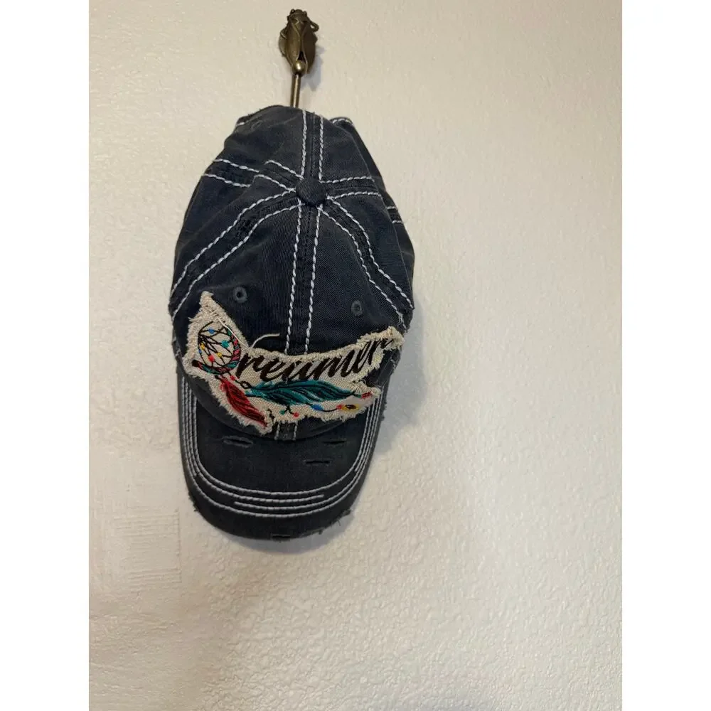 Kbethos Vintage Dreamer Boho Dream Catcher Gray Distressed Baseball Cap